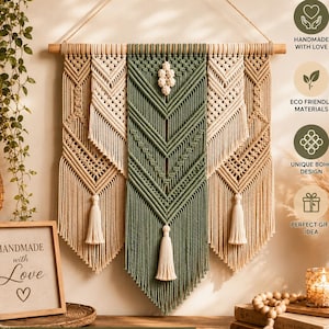 Schema PDF per decorazione murale in macramè, tutorial per decorazione murale in stile boho, decorazione in macramè fai da te, schema intermedio per decorazione murale in macramè, download digitale moderno