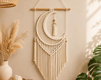 Macrame Half Moon Wall Hanging Pattern PDF, Macrame Moon Wall Tutorial, Boho Moon Fiber Art, DIY Home Decor, Instant Download, Intermediate