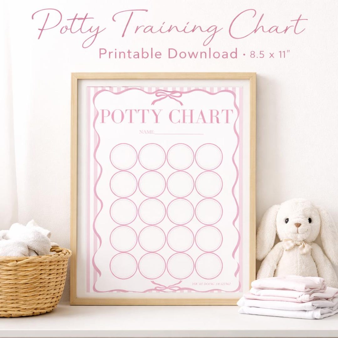 Printable Potty Training Chart for Toddlers | Pink Stripe Bow | Sticker ...