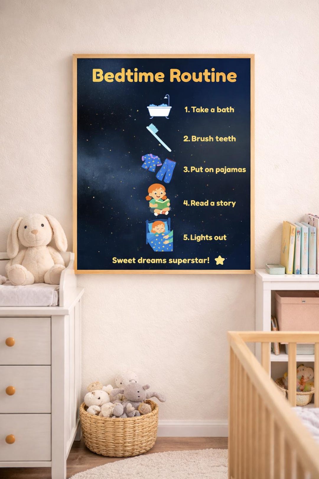 Kids Bedtime Routine Chart Printable | Toddler Nighttime Visual ...