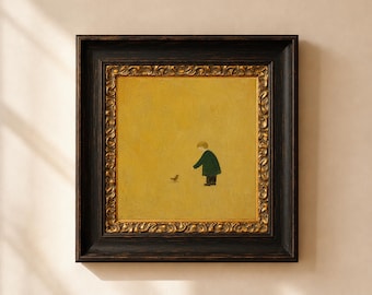 Child and Bird Vintage Original Oil Painting, Small Framed Art, Hand Painted Canvas, Home Decor, Canvas Wall Art, Unique Handmade Gifts