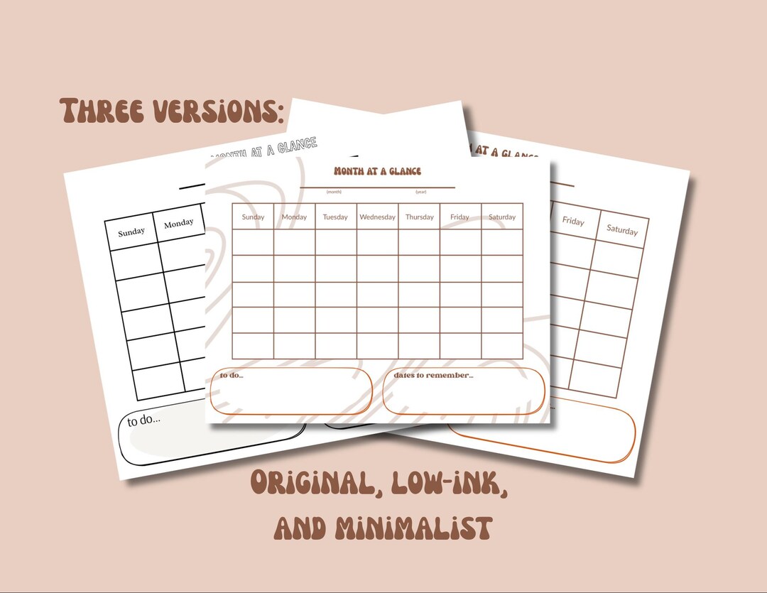 Monthly Planner Printable PDF | Month at a Glance Calendar | Retro ...