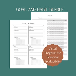 Goal Tracker and Habit Tracker Bundle for Self Improvement Growth Mindset Development Future Success Planner Productivity Action Plan