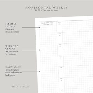 2026 Horizontale Wochenplaner Einlage | Minimalistisches Grid Layout (Digitaler Download)