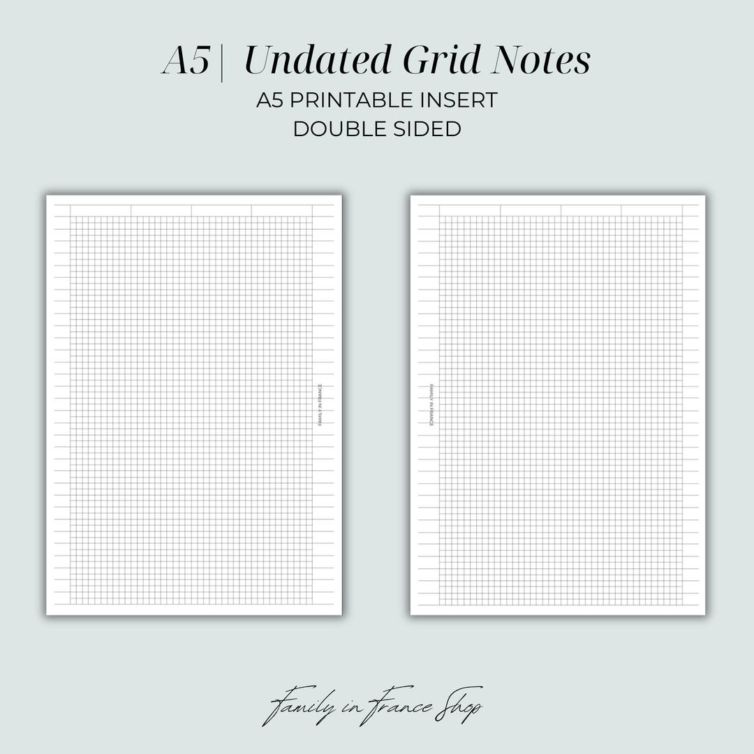 Discbound Ring. Note Grid Notes Printable V1 – A5 Undated Planner Insert | Two-sided Layout ...