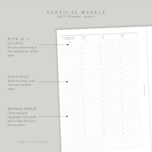Verticale weekplanner-inzet voor 2027 | A5, Half Letter, Persoonlijk (digitale download)