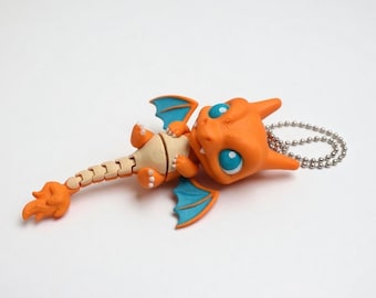 Articulated Flexi Charizard Keychain: 3D Printed Fidget Toy, Bag Charm