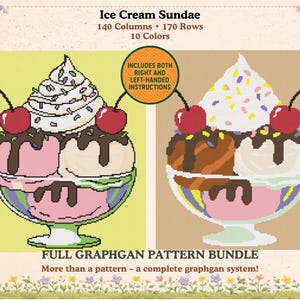 Ice Cream Sundae Crochet Blanket/Afghan Pattern – C2C, Row-by-row, Tunisian, Popcorn/Bobble–right and left handed patterns PDF - 2 Versions!