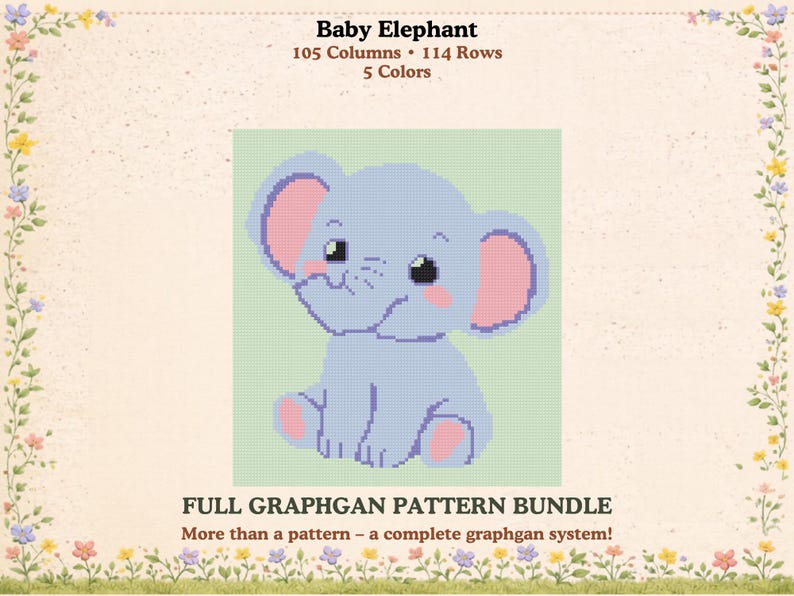 Baby Elephant Graphgan Crochet Pattern, C2C Row by Row Instructions ...
