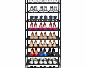 Zapatero apilable de 10 niveles – Estructura de acero, estantes de tela no tejida