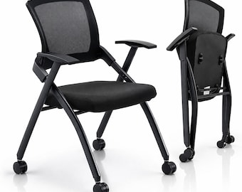 1 Pack Stackable Conference Room Chairs with Wheels, Folding Office Chair with Rebound Back, Guest, Reception, Event, Capacity 350lbs, Black