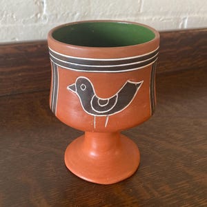 Handmade Red Clay Cache Pot – Etched Mayan Bird Folk Art Planter