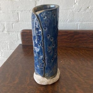 Mid Century Modern Cobalt Blue Ceramic Vase – Signed Studio Pottery MCM Home Decor 8.5"