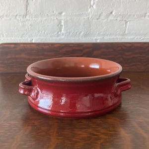 Vintage Red Earthenware Crock with Handles Rustic Terracotta Planter & Catch-All Bowl