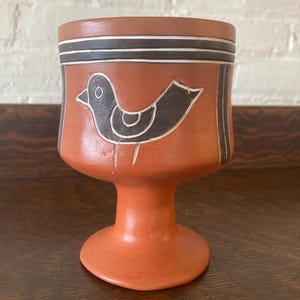Vintage Mexican Terracotta Bird Vase Hand Etched Red Clay Mayan Folk Art Vessel Southwest Decor