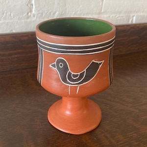 Vintage Mexican Terracotta Bird Vase | Hand Etched Red Clay Mayan Folk Art Vessel | Boho Succulent Planter & Southwest Decor
