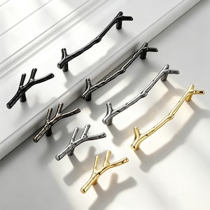 Tree Branch Cabinet Knobs and Pulls – Rustic T-Bar Drawer Handles, Dresser Pulls, Twigs Hardware in Brown / Black 96mm 128mm