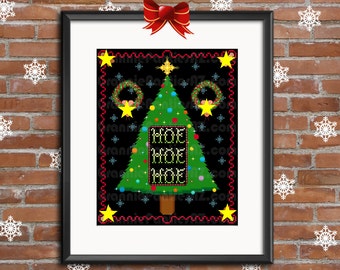 PATTERN ONLY Mature Content CHRISTMAS Hoe Hoe Hoe w/penises snowflakes ornaments tree 8x10 sampler