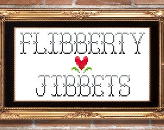 PDF Counted Cross Stitch Pattern Flibberty Jibbets Alphabet - 18 stitches tall with fiddly bits & borders Traditional Kitsch Letters crafty