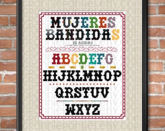 PDF Counted Cross Stitch Pattern Mujeres Bandidas in Adidas Stitched Alphabet Font 16 stitches high Handmade Supply Maker Decor Crafter Gift