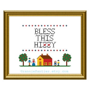 PATTERN ONLY Bless This Hizzy traditional counted cross stitch PDF pattern 8x10