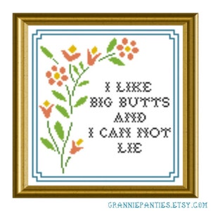 Sir Mix-a-lot - I like big butts - Grannie Panties original PDF counted cross stitch pattern 8X10