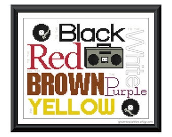 Rappers Delight Sampler - Black white red brown purple yellow - PDF counted cross stitch pattern 8X10