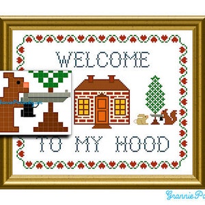 PATTERN ONLY Welcome to my hood PDF counted cross stitch sampler pattern 8x10 image 1