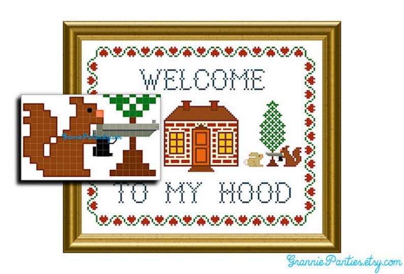 PATTERN ONLY Welcome to my hood PDF counted cross stitch sampler pattern 8x10 image 1