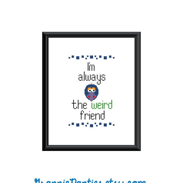 8X10 PDF counted cross stitch pattern Gonzo "Im always the weird friend"