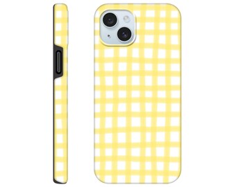 Yellow Gingham Phone Case, Preppy Summer Checkered Cover, Double-Layer Protection