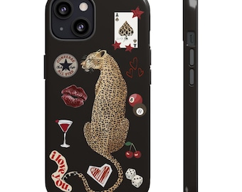 Cheetah Print Phone Case, Leopard Collage Cover, Eclectic Animal Print (Dual Layer)