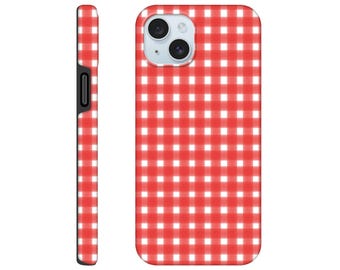 Red Gingham Phone Case, Preppy Summer Style, Double-Layer Protection