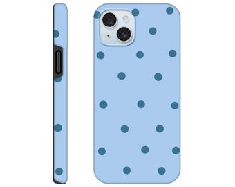 Blue Polka Dot Phone Case, Coastal Summer Style, Double-Layer Protection