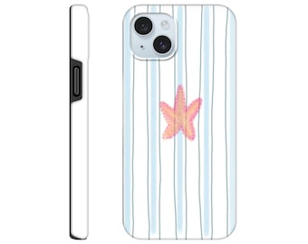 Striped Starfish Phone Case, Coastal Nautical Summer Cover (Double-Layer Protection)