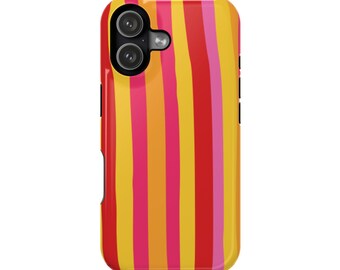 Sunset Stripes Phone Case, Coastal Summer Aesthetic Cover (Matte/Glossy Finish)