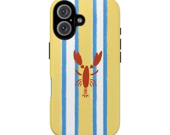 Striped Lobster Phone Case, Coastal Nautical Summer Cover (Polycarbonate/TPU)