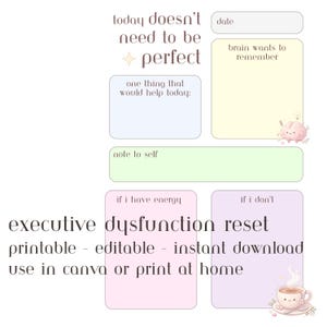 Agenda giornaliera per ADHD / Stampabile per disfunzioni esecutive / Agenda giornaliera delicata / Modello Canva per la salute mentale