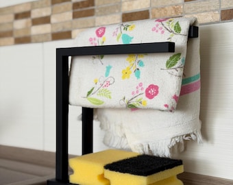 Minimalist Küchen Organizer mit Handtuchhalter – Spülbecken Ablage – Schwammhalter – Modernes Küchenzubehör