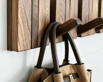 Solid Wood Piano Coat Rack Wall Mount,Magnetic Flip-Down Hooks,Entryway Organizer,Natural Walnut Beech Hat Hanger,House Warming Gift