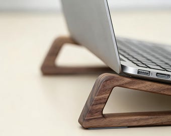 Solid Walnut Laptop Stand, Ergonomic Wood Riser, Minimalist Desk Accessory