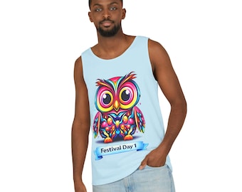 EDC Festival Owl Tank Top | Rave Outfit | EDM Festival Shirt | Funny Owl Shirt | Festival Clothing | Unisex Garment-Dyed Tank Top