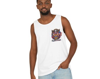 Patriotic Owl Shirt | American Flag Owl Tee | Festival Outfit | 4th of July Shirt | EDM Rave Apparel |  Unisex Garment-Dyed Tank Top