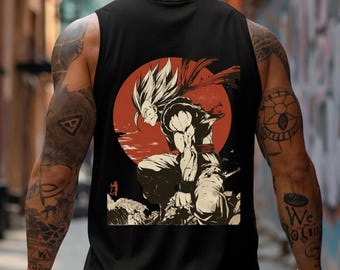 Saiyan Warrior Illustration Tank Top | Anime Superhero Graphic