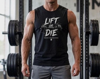 Lift or Die herrlinne | Muskellinne, tyngdlyftande skivstångsgrafik