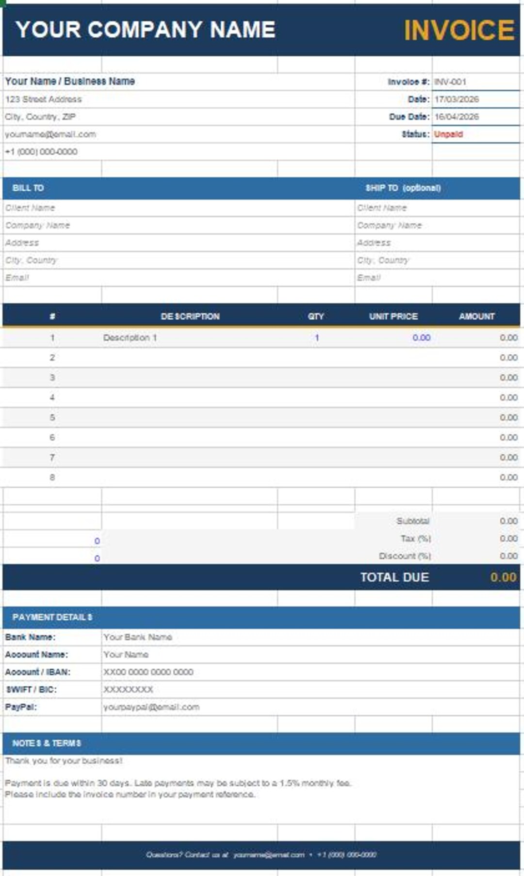 Invoice Escel Template Professional Invoice Template for Small Business & Freelancers (excel ...