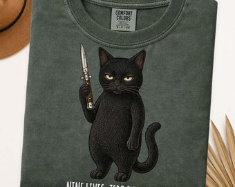 Nine Lives Zero Patience Cat Shirt, Dark Humor Distressed Comfort Colors Graphic Tee