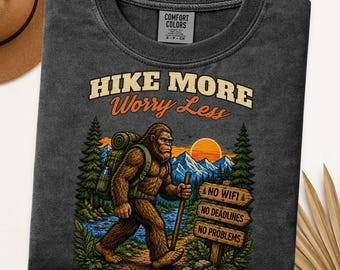 Bigfoot Hiking Shirt, Sasquatch Comfort Colors Tee, Outdoor Wilderness Graphic