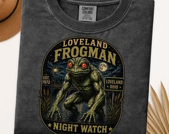 Loveland Frogman Shirt, Ohio Cryptid Comfort Colors Tee, Vintage Folklore Graphic T-Shirt