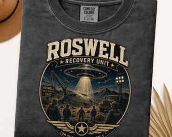 Roswell Alien Shirt, 1947 UFO Recovery Unit Retro Graphic, Comfort Colors